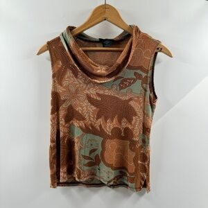 Y2K West End Petite Paisley Cowl Neck Tank Top, Seafoam Green/Brown, Size PS